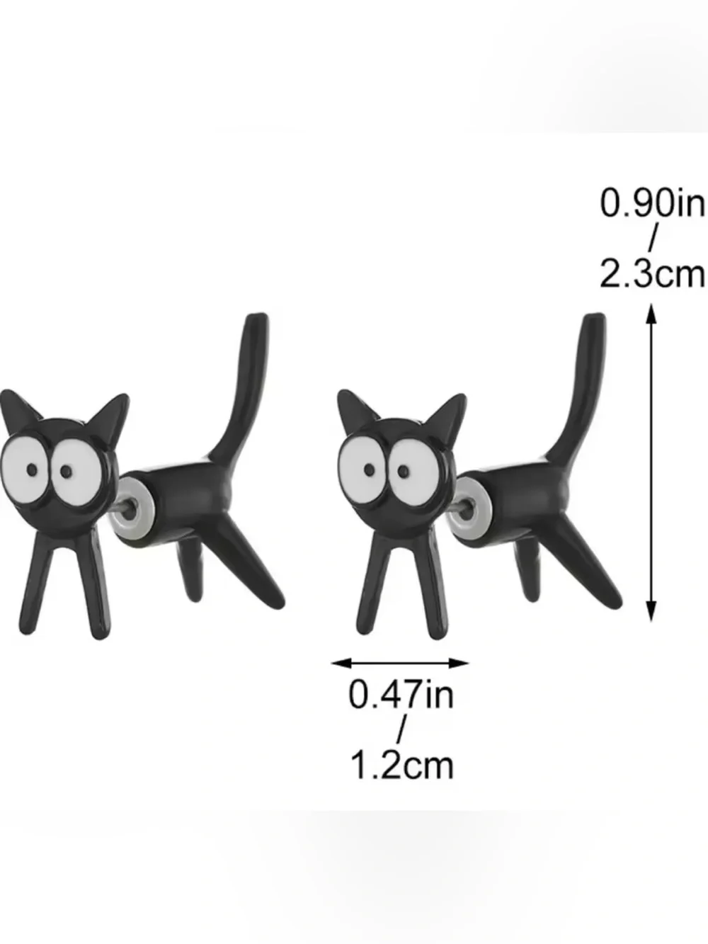 Cute Black Cat Stud Earrings with White Eyes - Picture 8 of 8